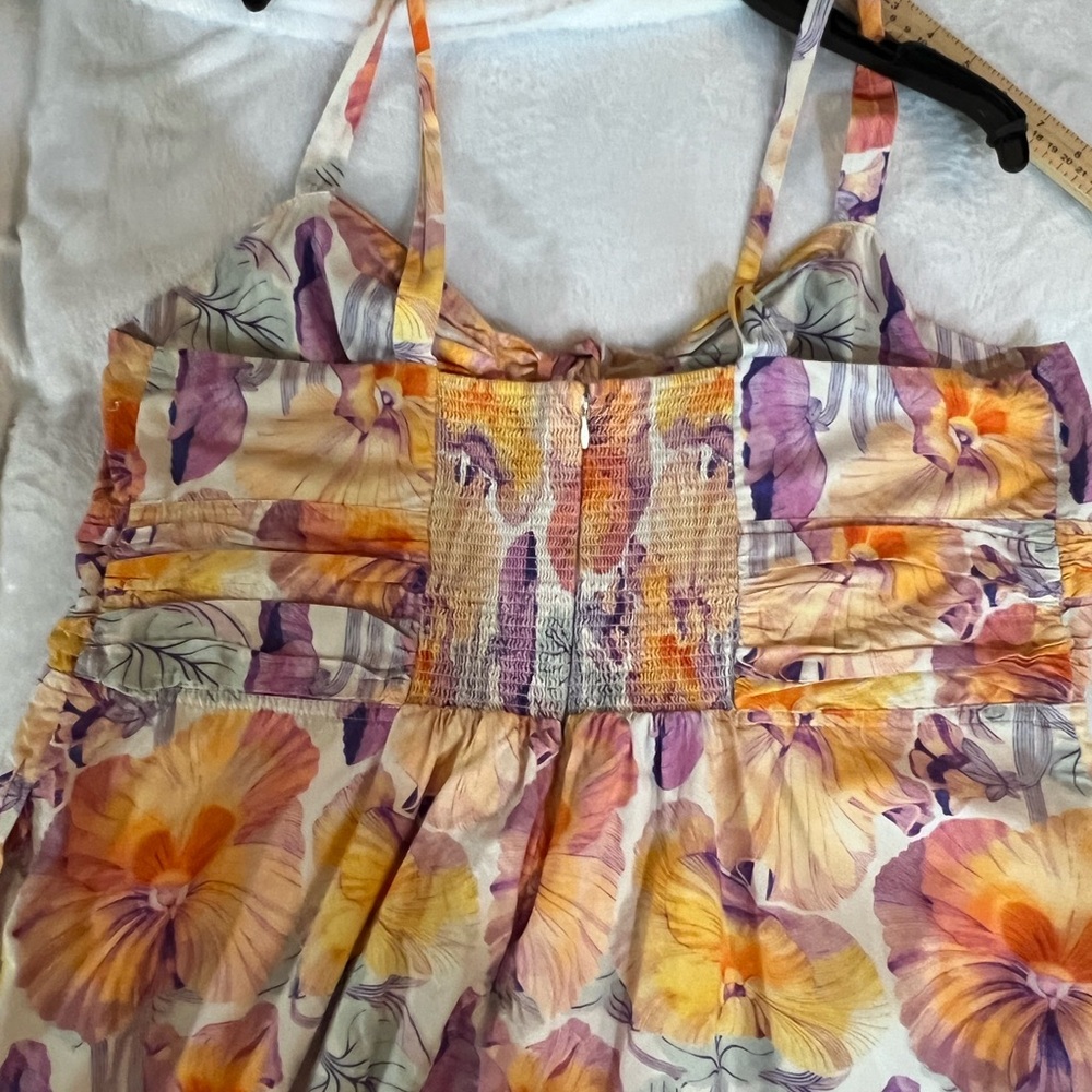 Anthropologie Floral Midi Dress in Yellow, Purple, Orange - Picture 7 of 8